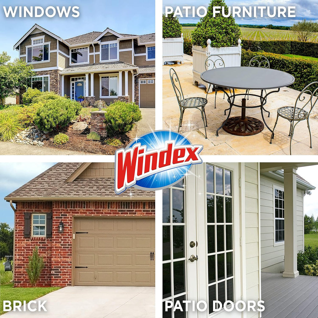 Windex Outdoor Window and Glass Cleaner for Hose Ammonia Free, Concentrated Formula for Deep Outdoor Clean, Patio Cleaner, Compatible With All Hoses, 32 Fl Oz (Pack of 2)