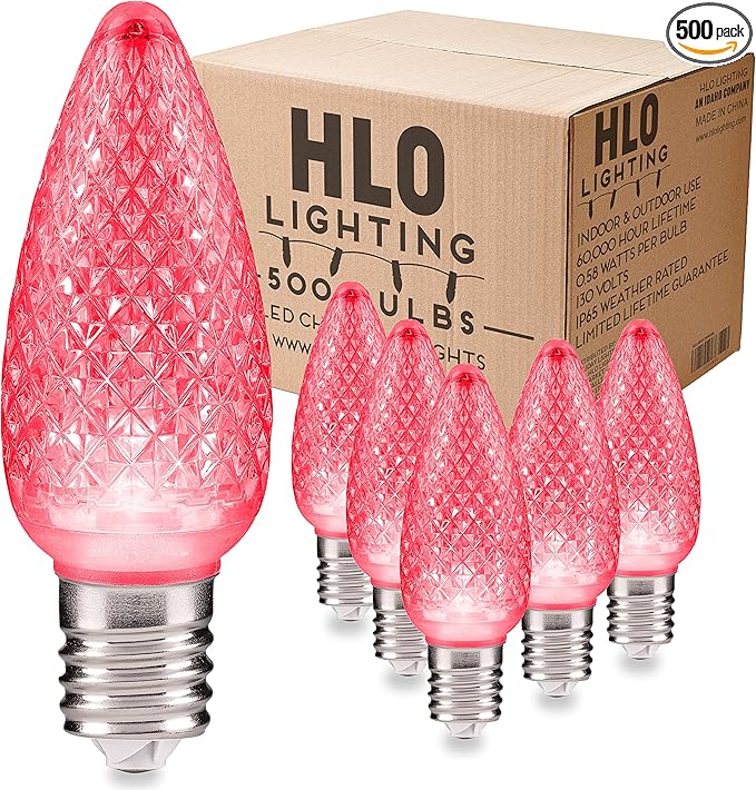 HLO Lighting Set of 500 Pink C9 Faceted LED Christmas Light Bulbs for Indoor & Outdoor Use | Durable Replacement Bulbs