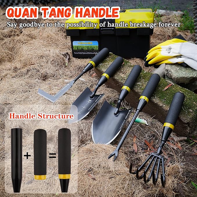 6-Piece Garden Tool Set with Storage Box, Heavy Duty Stainless Steel Gardening Hand Tools for Planting Weeding Digging, Includes Trowel, Shovel, Cultivator, Weeder, Pruner and More