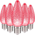 HLO Lighting Set of 25 Pink C9 Faceted LED Christmas Light Bulbs for Indoor & Outdoor Use | Durable Replacement Bulbs
