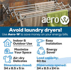 AERO W Racks Stainless Steel Wall Mounted Collapsible Laundry Clothes Drying Rack 60 Pound Capacity 22.5 Linear Ft