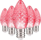 Holiday Lighting Outlet Faceted C7 Christmas Lights | Pink LED Light Bulbs Holiday Decoration | Warm Christmas Decor for Indoor & Outdoor Use | 2 SMD LEDs in Each Light Bulb | Set of 500