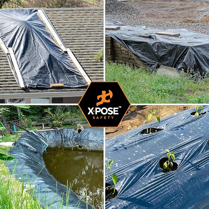 Xpose Safety Black Plastic Sheeting 2 Packs – 10' x 100' Rolls – Heavy Duty 5.2 Mil Poly Sheet – Waterproof, Dustproof, Vapor Barrier – for Construction, Painting, Industrial Use