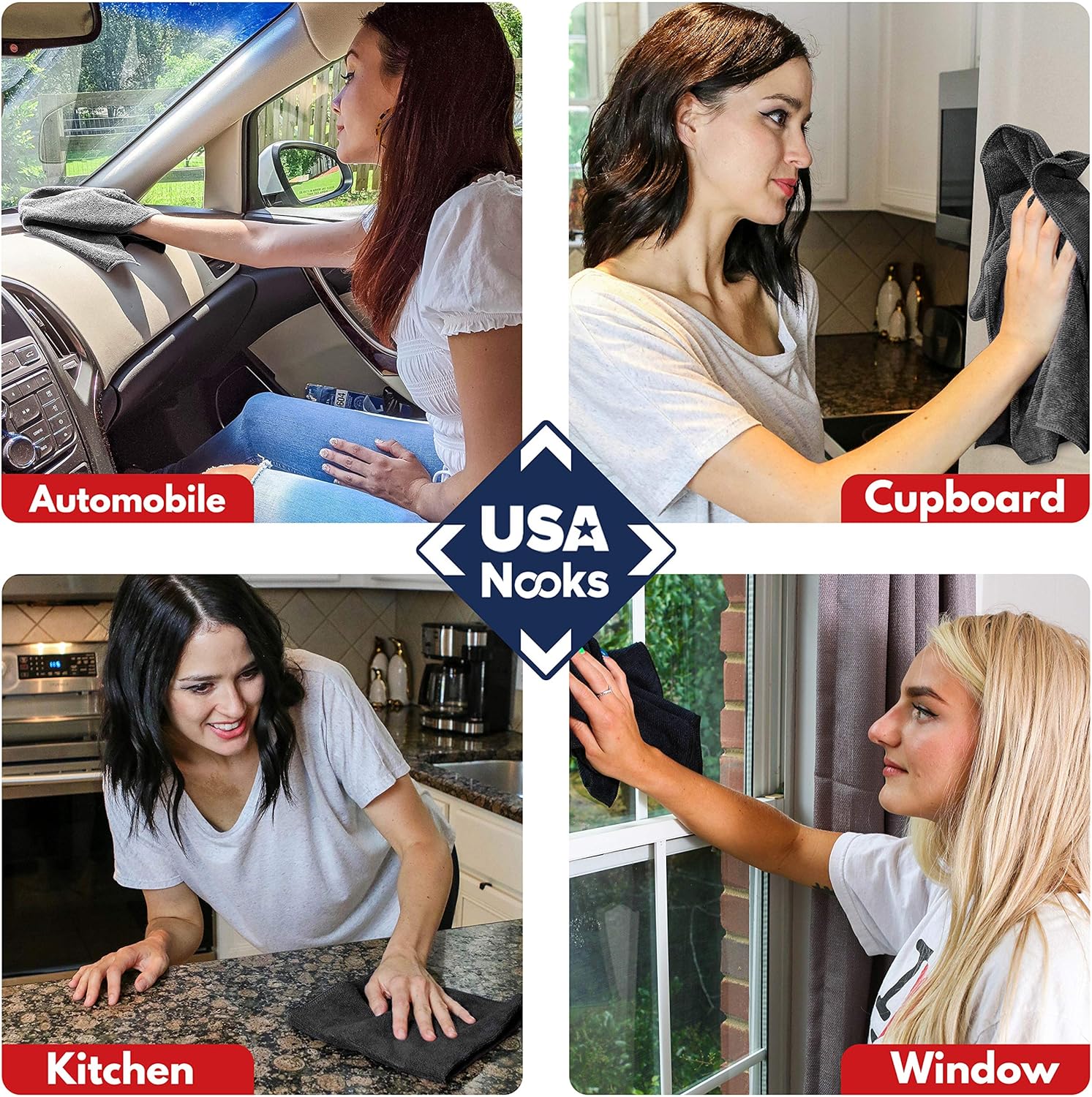 USANOOKS Microfiber Cleaning Cloth - 12Pcs 12.5x12.5 inch High Performance - 1200 Washes, Ultra Absorbent Microfiber Towels for Cars Undercarriage, Rims and Engine Bay Cleaning -Microfiber Cloth