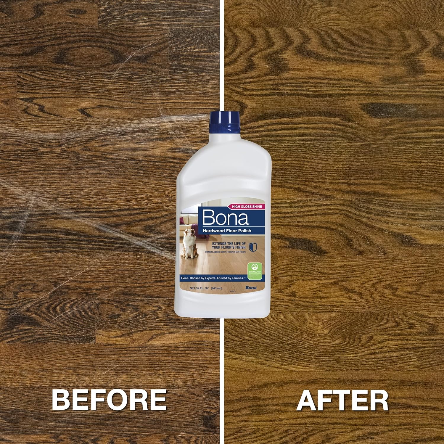 Bona Hardwood Floor Polish - 32 fl oz - High Gloss Shine - Polish for Wood Floors - Protects and Renews Dull Flooring - Covers 500 sq ft