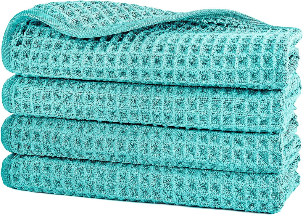 POLYTE Microfiber Lint Free Washcloth Face Towel, 13 x 13 in, 4 Pack (Waffle Weave)