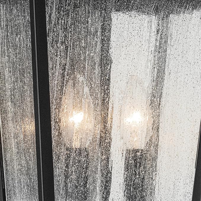 KICHLER Forestdale 18.5" 2-Light Outdoor Wall Light with Clear Water Glass in Textured Black for Exterior Doors, Garage, Porch, Patio Walls (18.5" x 8.5"), 49736BKT