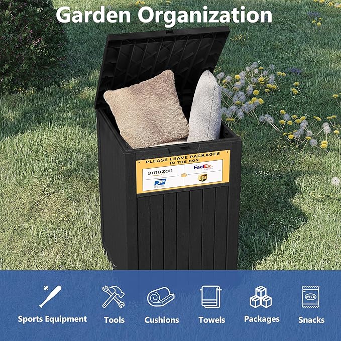 Upgrade 48 Gallon Package Delivery Box for Porch with Sign, Outdoor Storage with Lockable Secure, Large Double Wall Resin Outdoor Package Delivery and Waterproof