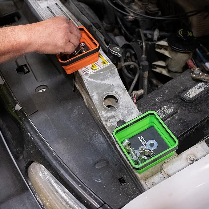 OEMTOOLS 26052 Foldable Magnetic Tray Set, Magnetic Tray for Mechanic's Small Parts, Sorting and Storage, Collapsible, 4-1/2" Square, 2 lb. Capacity, 4 Colors